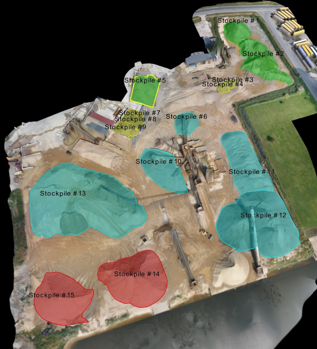 Aerial view of stockpile yard for volumetric analysis