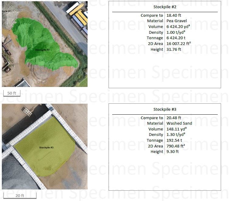 Point cloud and volume measurement data from drone survey